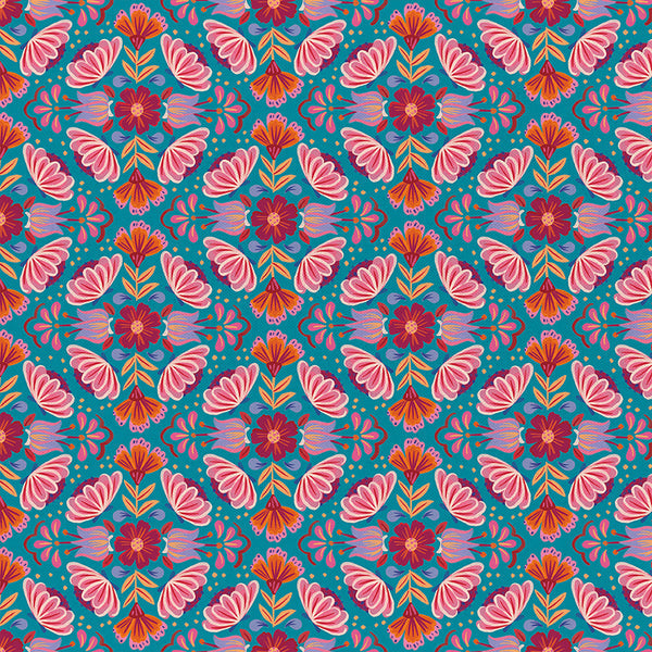 Small Floral Blue - Viva Mexico - Deborah Curiel - Paintbrush Studio Fabric 100% Quilters Cotton