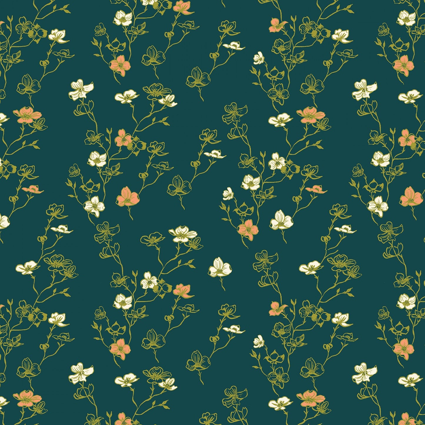 Dogwood Mossy ORGANIC - In the Garden - Jennifer Moore - Windham Fabrics - Organic Quilters Cotton