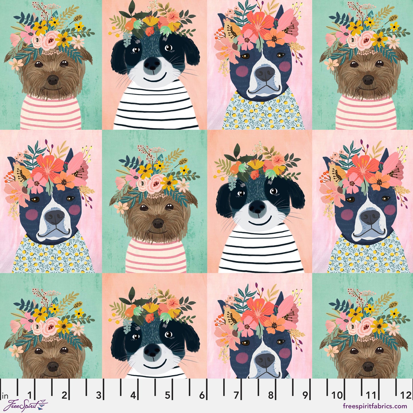 Puppies Multi - Floral Pets - Mia Charro - Freespirit Fabrics 100% Quilters Cotton