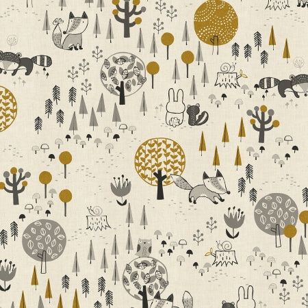 Kitsunekun to Tomodachi Fox and Friends Gold METALLIC Hitomi Osumi Nightfall Omatsuri Nakama Cotton + Steel Quilters Cotton HO300 BK4UM Fabric Fetish