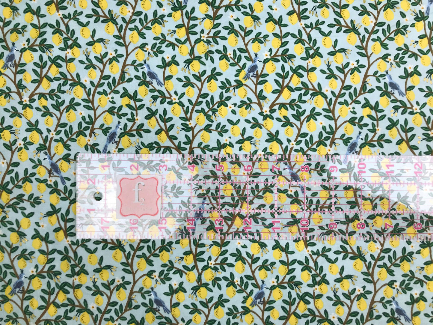 Lemon Grove Mint METALLIC Camont Anna Bond Rifle Paper Co Cotton + Steel RP703 MI2M Fabric Fetish ruler
