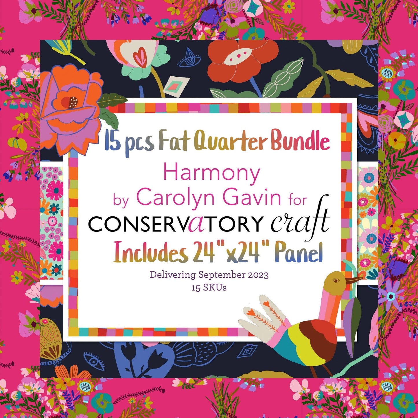 Harmony 14 pcs Bundle + 22"x22" PANEL - Carolyn Gavin - Conservatory Craft - Freespirit Fabrics - 100% Quilters Cotton