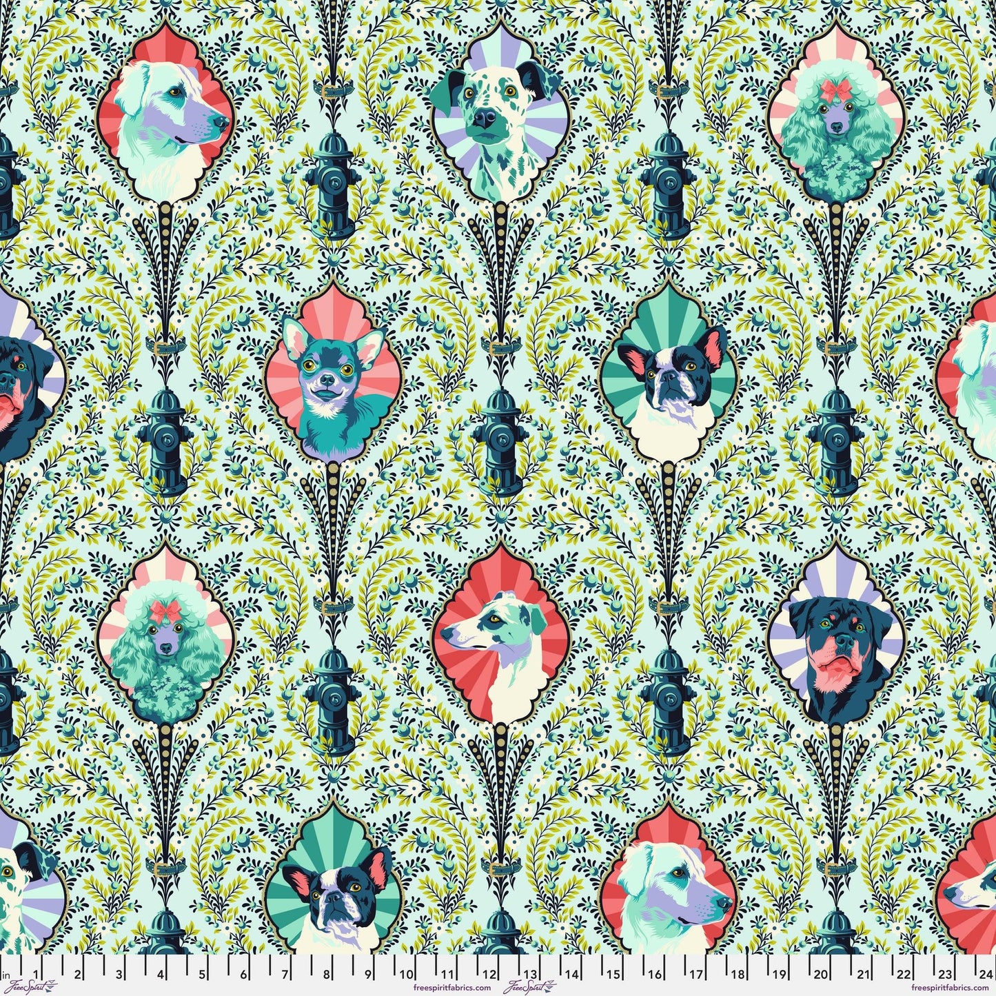 Puppy Dog Eyes Bluebell Besties Tula Pink Gold METALLIC - Freespirit Fabrics FABRIC FETISH RULER