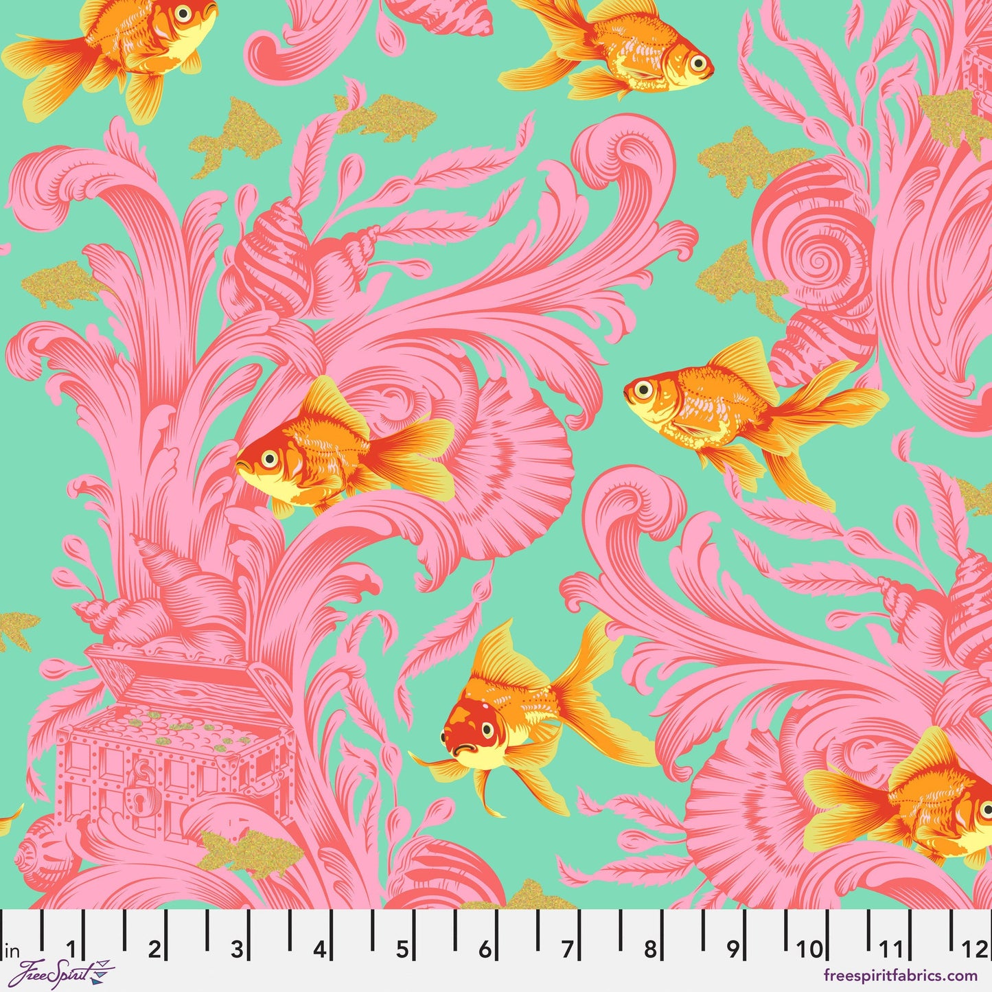 Treading Water Blossom Besties Tula Pink Gold METALLIC Freespirit Fabrics 100% Quilters Cotton SHIPPING NOW Fabric Fetish