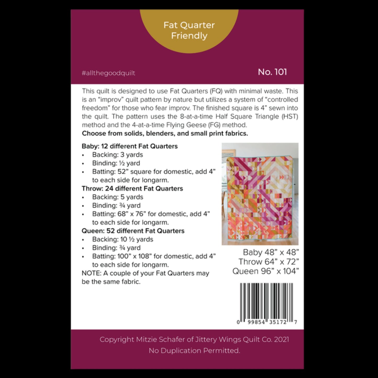 All the Good Quilt Pattern - Mitzie Schafer for Jittery Wings Quilt Co - Fat Quarter Friendly - 3 Sizes