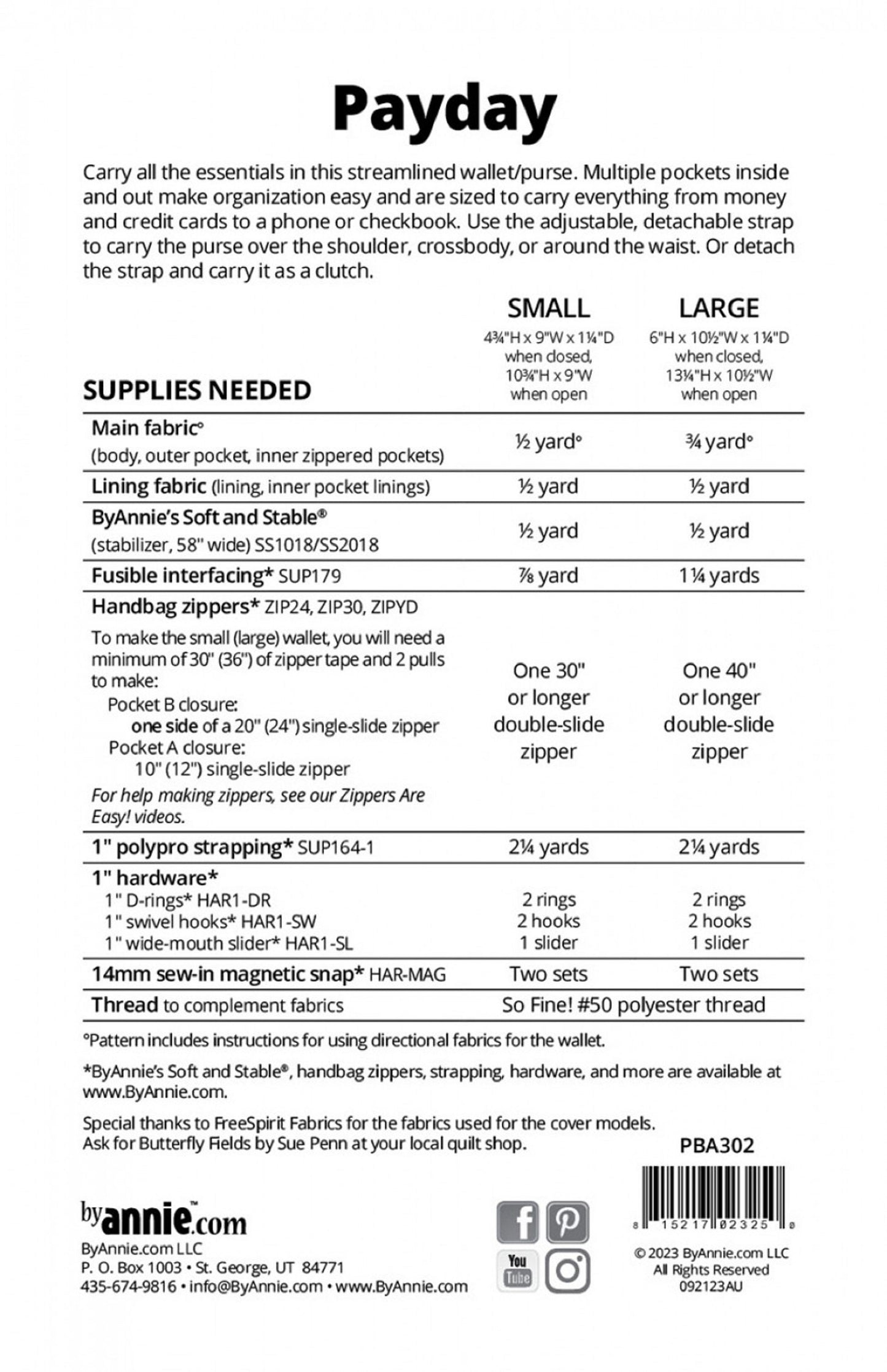 Payday Wallet Sewing Pattern - By Annie's - 2 Sizes Fabric fetish