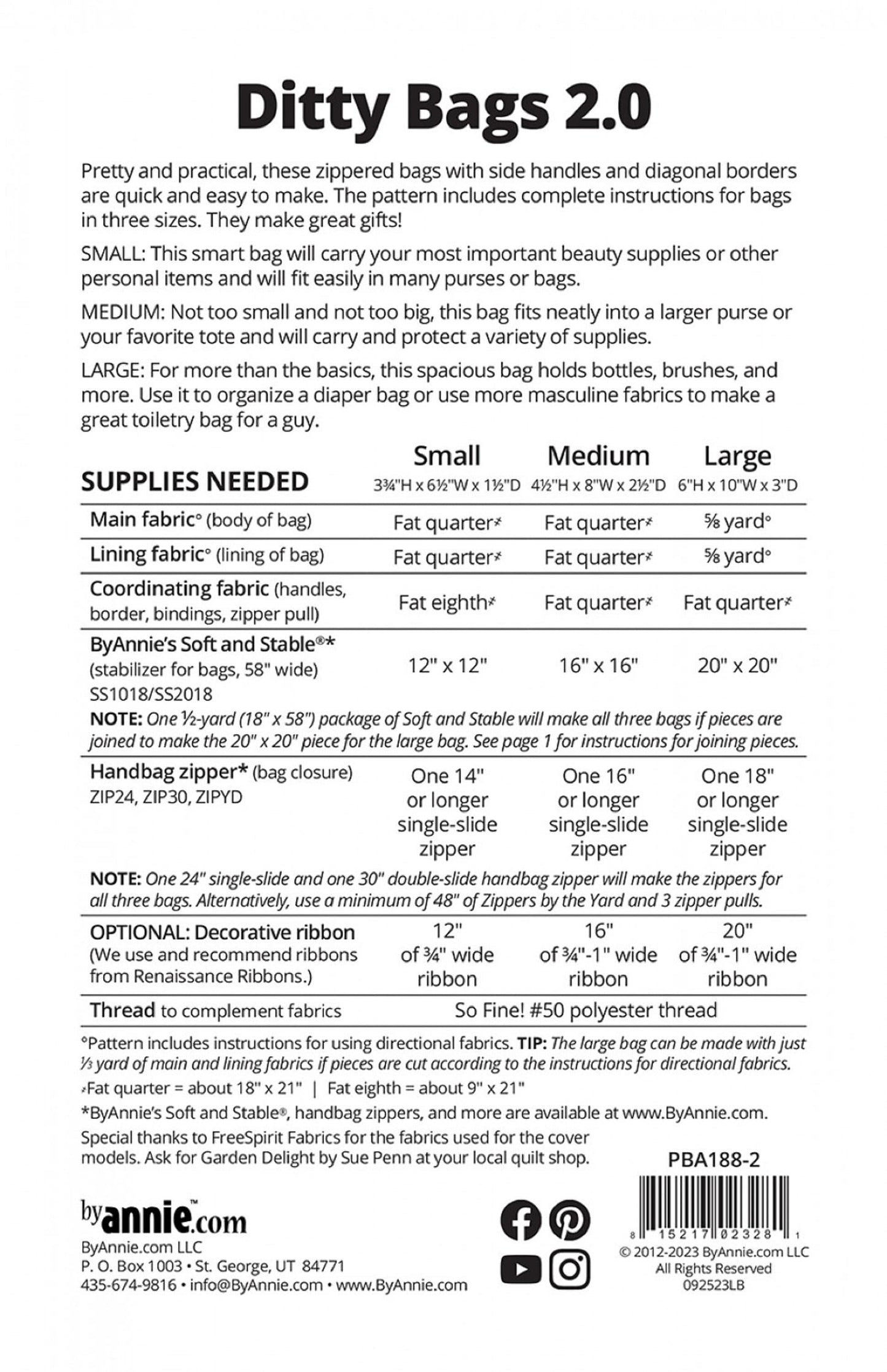 Ditty Bags 2.0 Sewing Pattern - By Annie  - 3 Sized Zipper Pouches