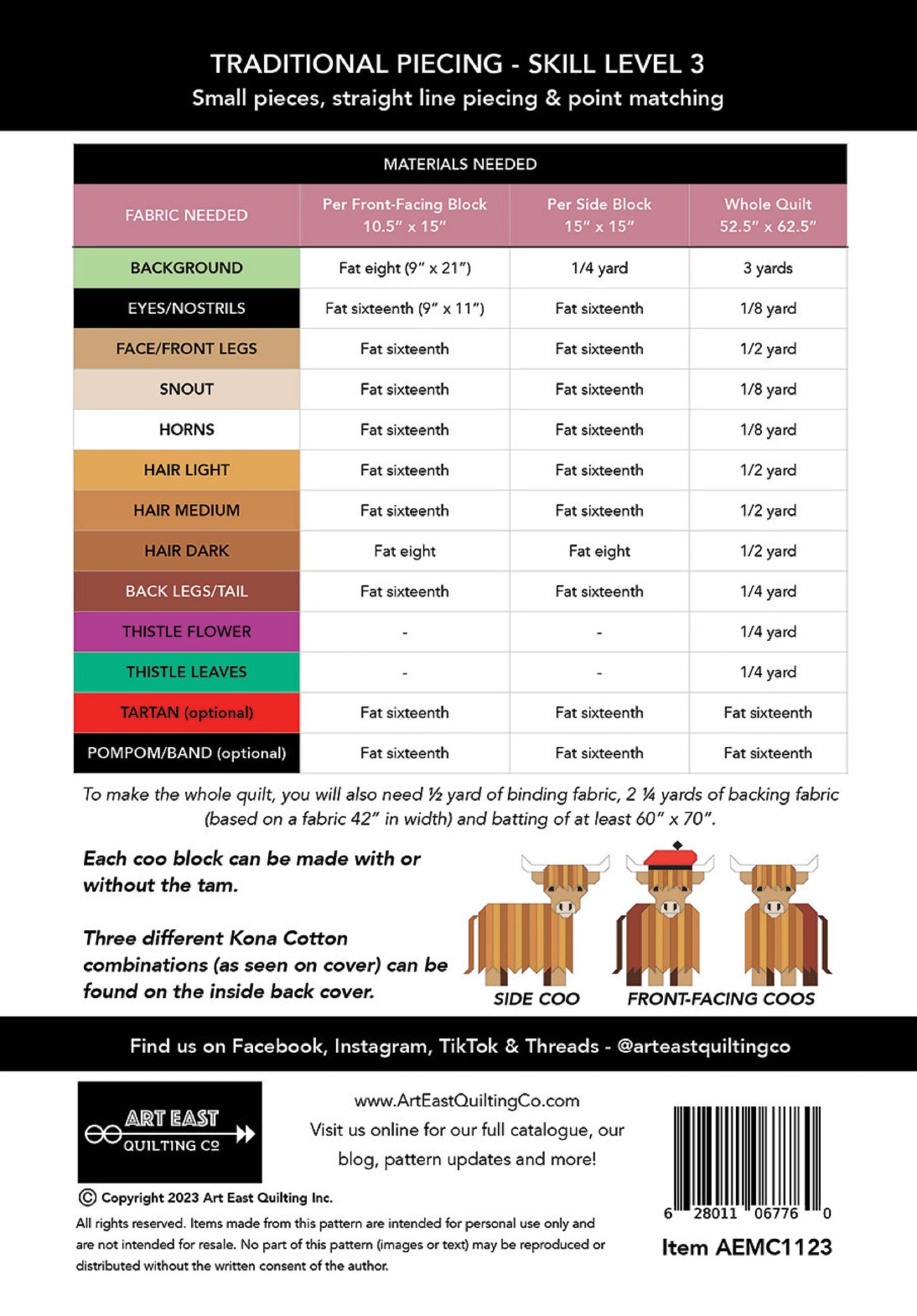 Mini Coos Quilt Pattern A Highland Cow Quilt - Art East Quilting Co - Scrap Friendly
