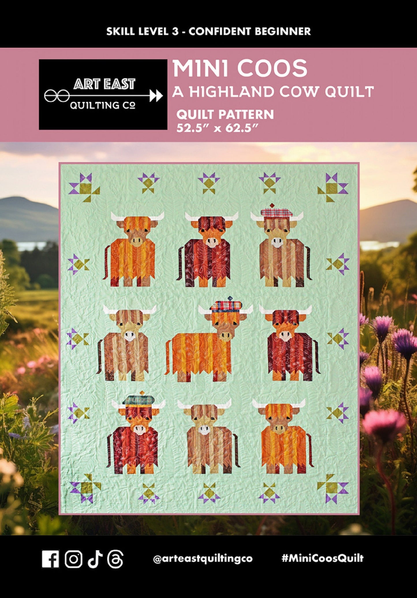 Mini Coos Quilt Pattern A Highland Cow Quilt - Art East Quilting Co - Scrap Friendly