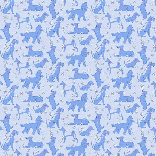 Tennis Ball Dogs Light Blue Country Club Canines Krissy Mast Paintbrush Studio Fabric 100% Quilters Cotton 120 24739 Fabric Fetish
