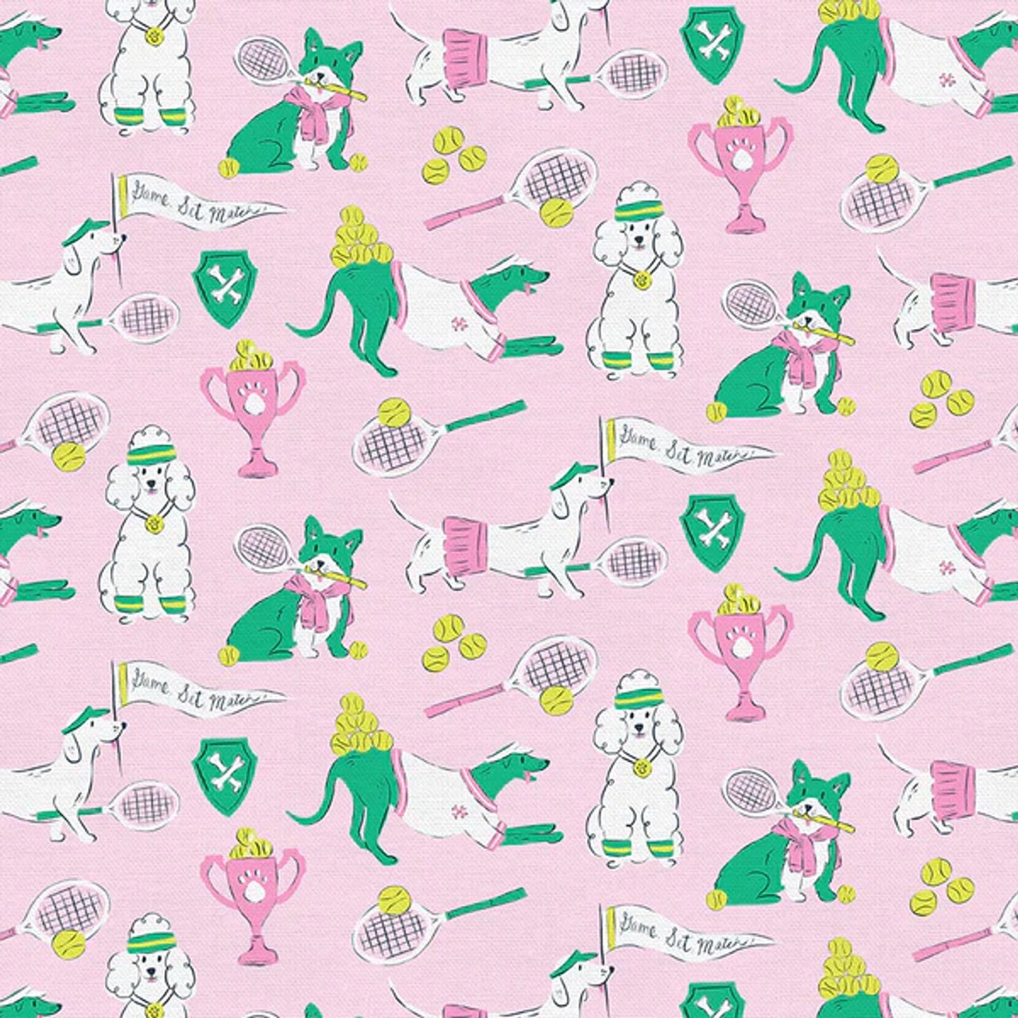 Game Set Match Light Pink Country Club Canines Krissy Mast Paintbrush Studio Fabric 100% Quilters Cotton 120 24736 Fabric Fetish