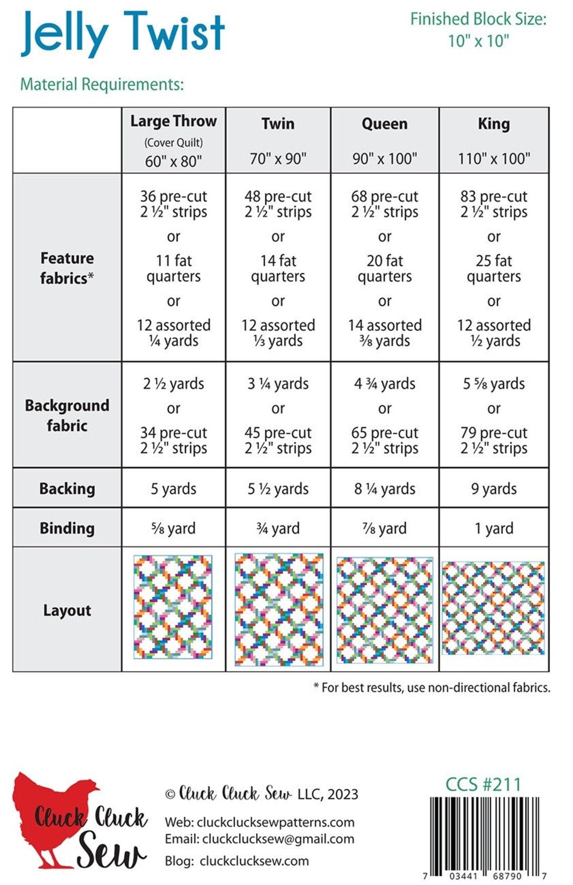 Jelly Twist Quilt Pattern - Cluck Cluck Sew - Jelly Roll Friendly in 4 Sizes Options