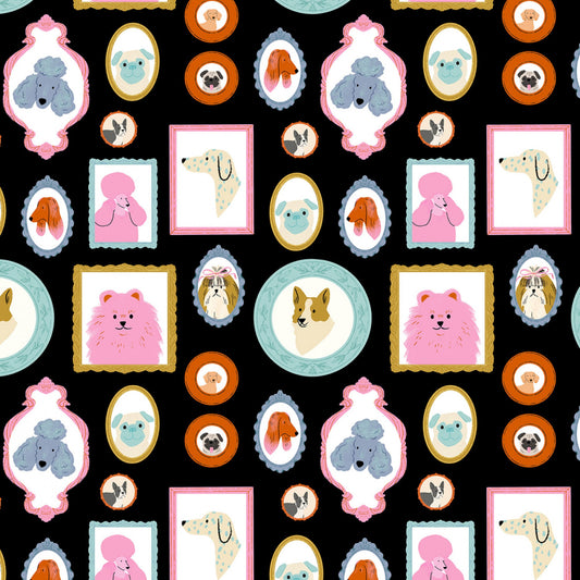 Doggy Portraits Jet Dog Days House Designer Dear Stella Fabric STELLA DFG2833 Quilters Cotton Fabric Fetish