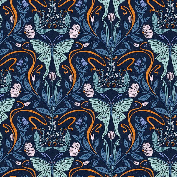 Moonlight Butterfly Navy La Luna Jillian Anderson Paintbrush Studio Fabric 100% Quilters Cotton 120 24418 Fabric Fetish