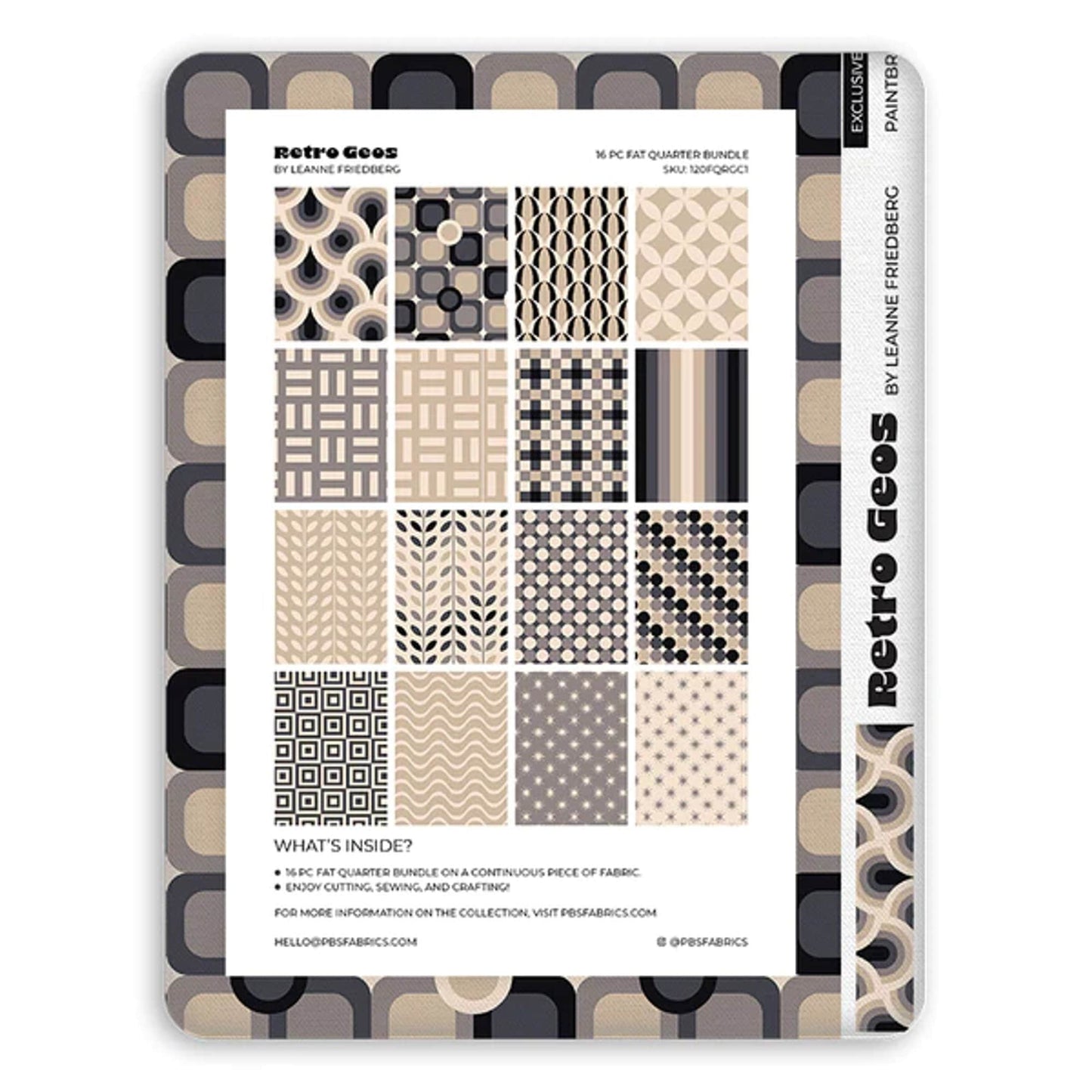 Retro Geos Tan Grey 16 pcs Fat Quarter Bundle Flat Fat Stack Leanne Friedberg Paintbrush Studio Fabric 100% Quilters Cotton 120 FQRGC1 Fabric Fetish