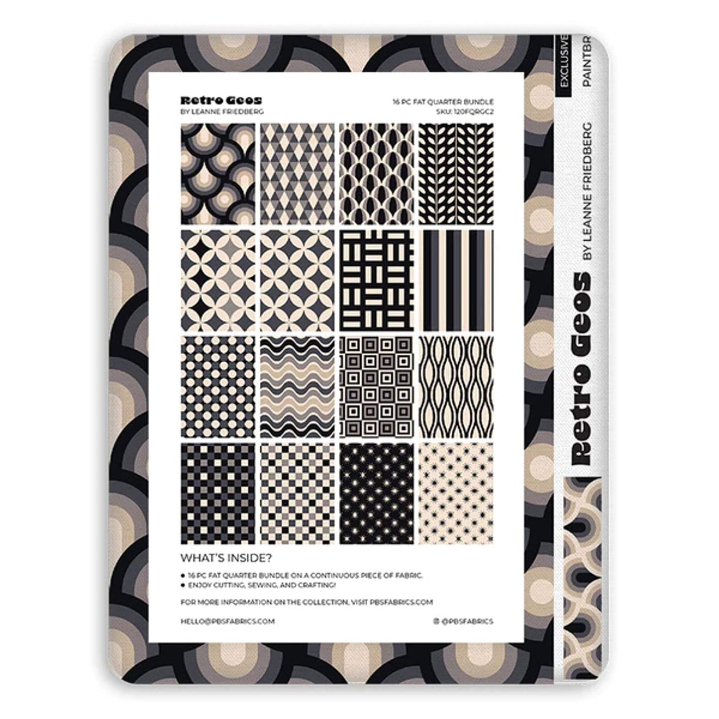 Retro Geos Black White 16 pcs Fat Quarter Bundle Flat Fat Stack Leanne Friedberg Paintbrush Studio 100% Quilters Cotton 120 FQRGC2 Fabric Fetish