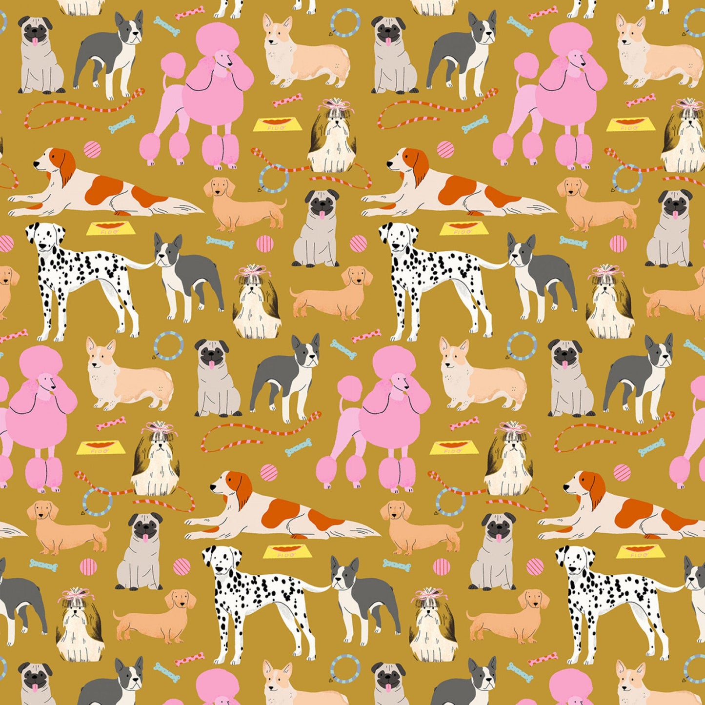 Dog Days Gold Dog Days House Designer Dear Stella Fabric STELLA DFG2834 GOLD Quilters Cotton Fabric Fetish