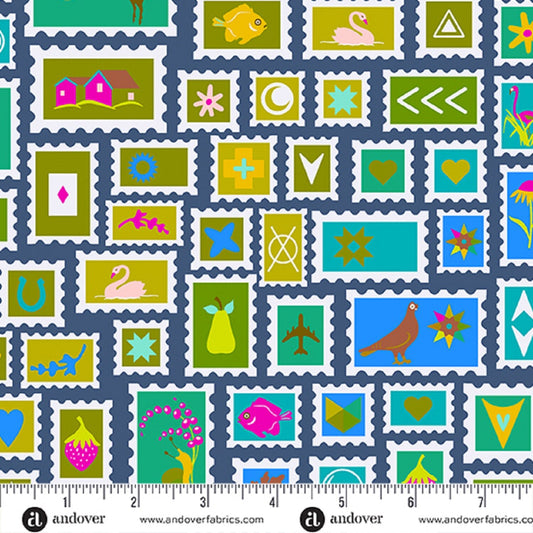 Collector Lichen Postmark Alison Glass Andover Fabric 100% Quilters Cotton Fabric Fetish