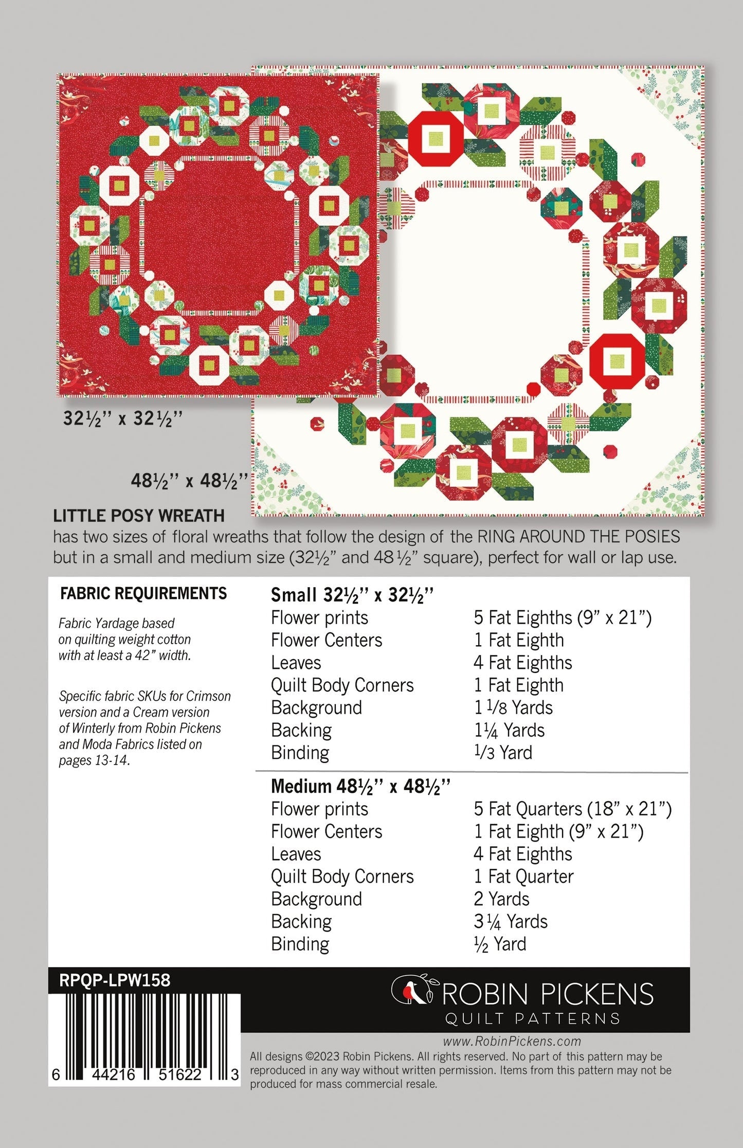 Little Posy Wreath Quilt Pattern - Robin Pickens - Fat Eighth Friendly - Featuring Winterly