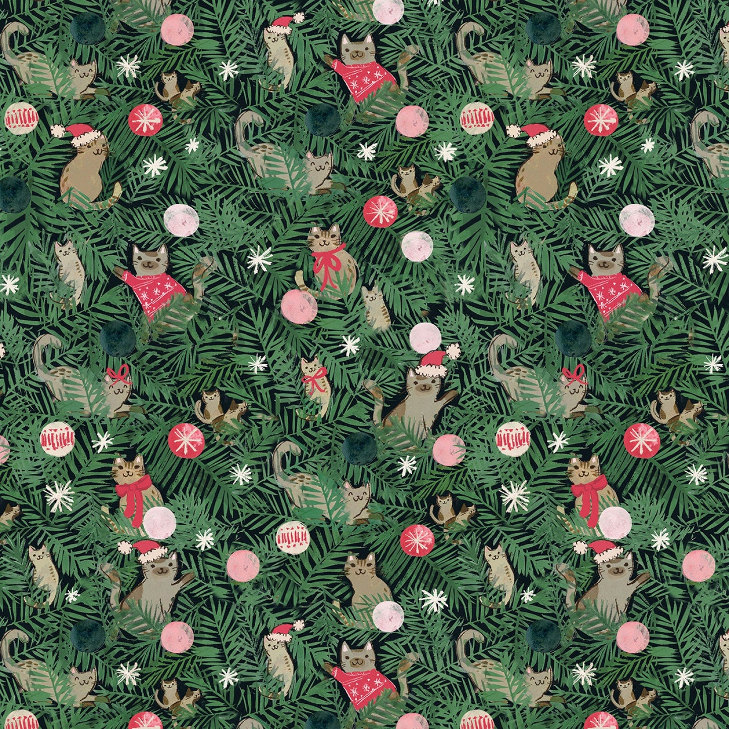Tree Kittens Multi Sweater Weather Dear Stella Fabric Quilters Cotton Fabric Fetish