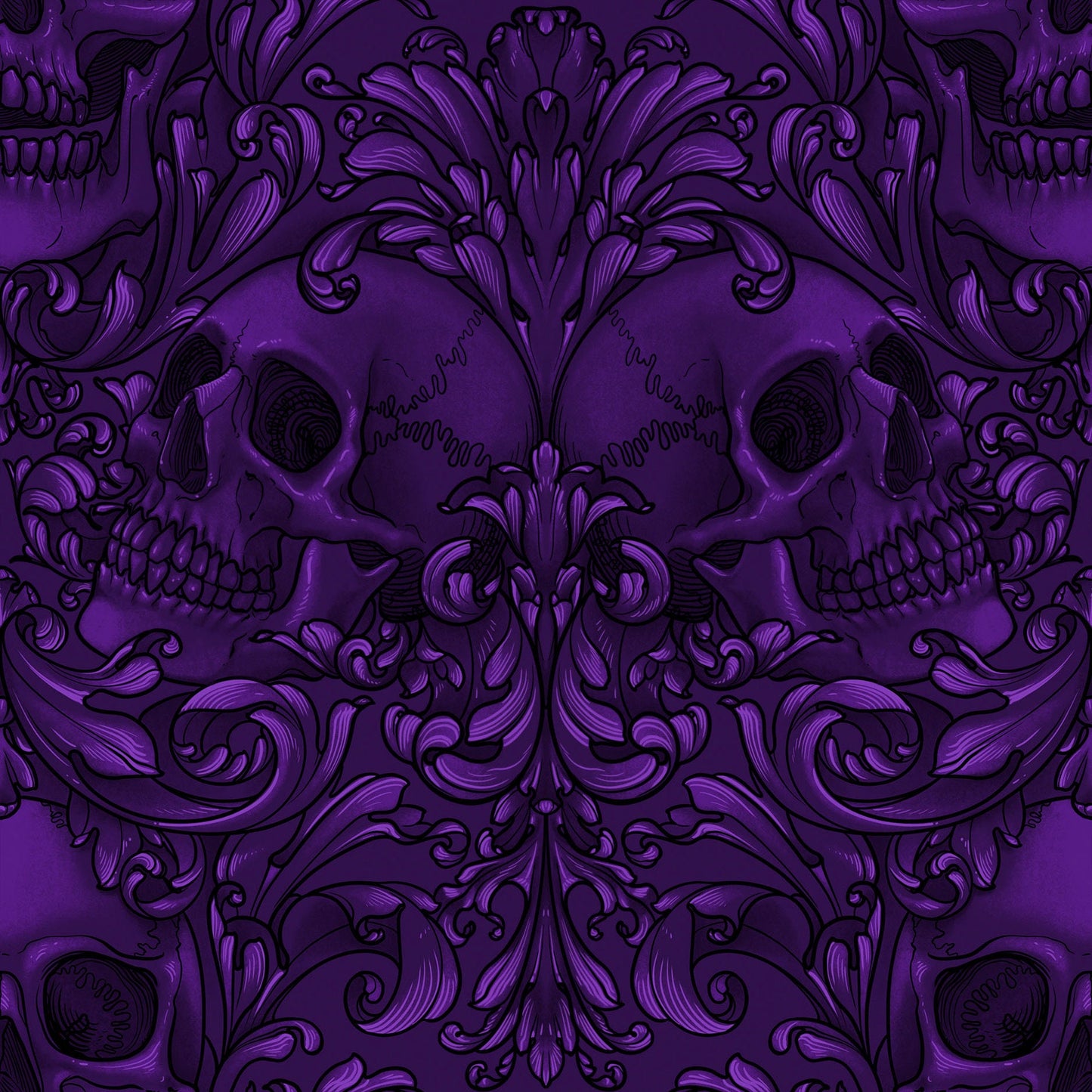 Skull Damask Purple Mystic Moonlight Rachel Hauer Freespirit Fabrics 100% Quilters Cotton Fabric Fetish