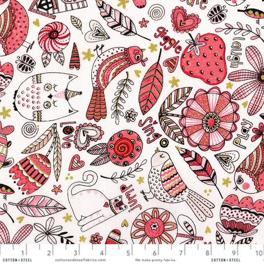 Doodle Play Coral METALLIC Doodle Pop RJR Fabrics Quilters Cotton Fabric Fetish