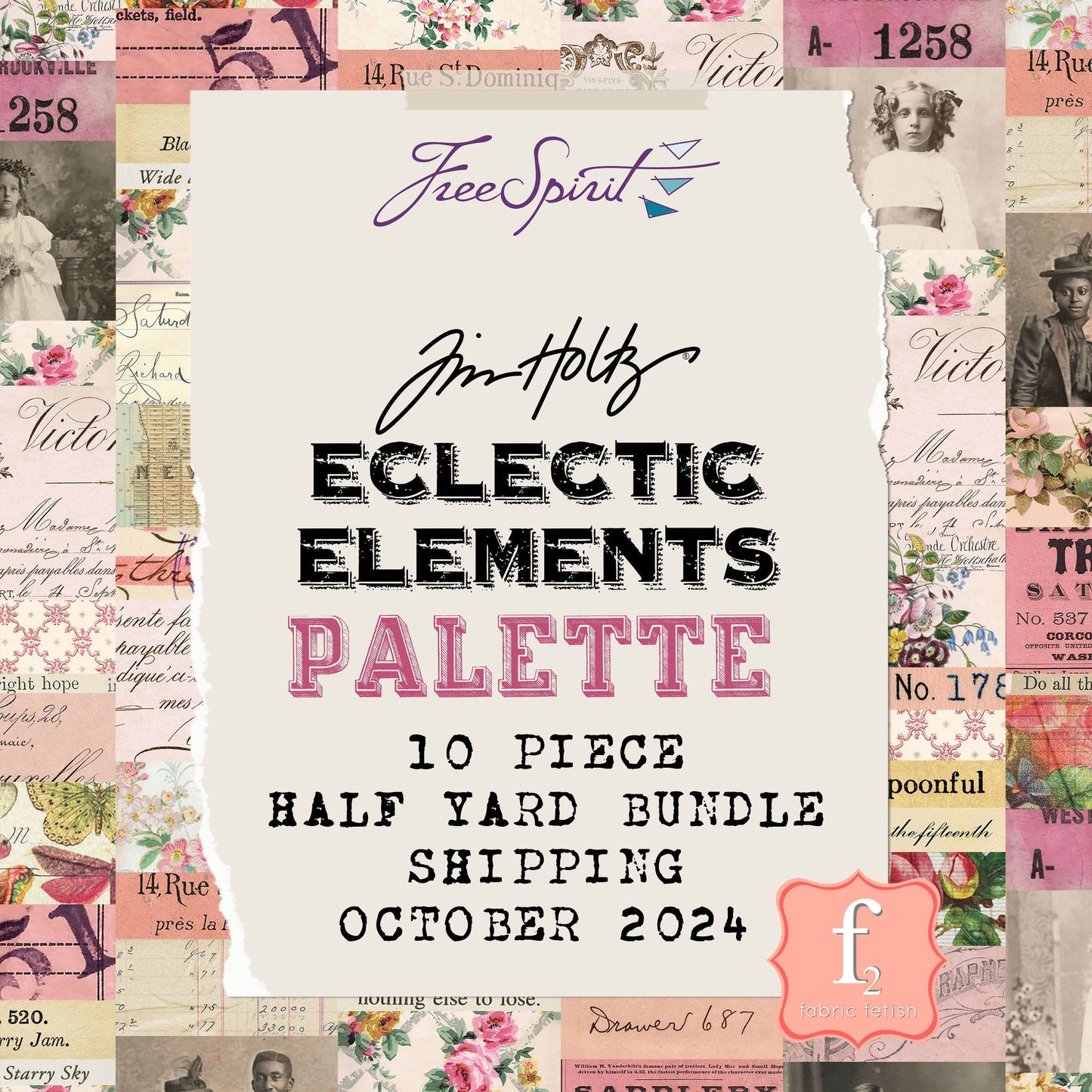 Palette PINK - 10pc Fat Quarter or Half Yard Bundles- Eclectic Elements - Tim Holtz - FreeSpirit Fabrics