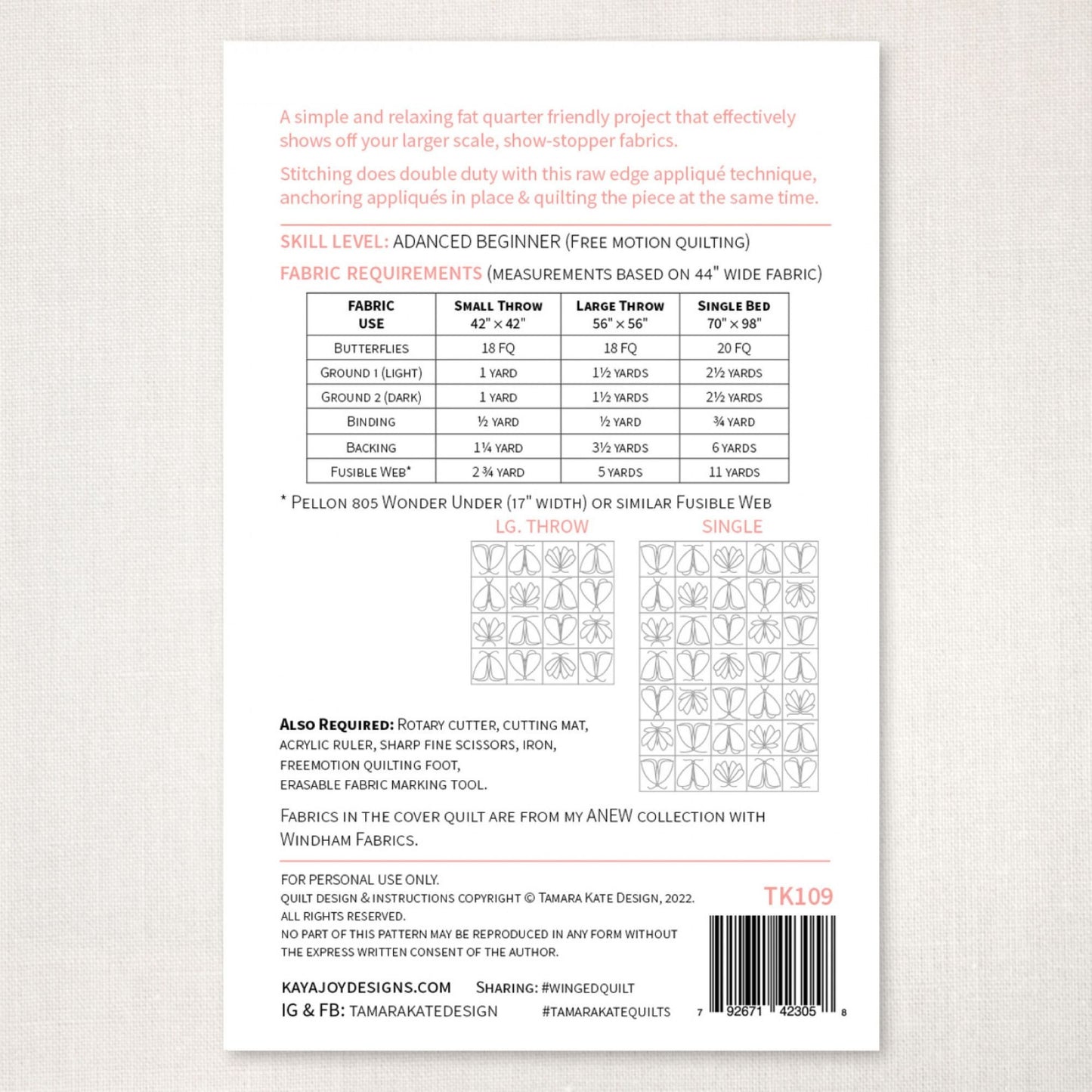 Winged Quilt Pattern Modern Applique Quilt Patterns by Tamara Kate TK109