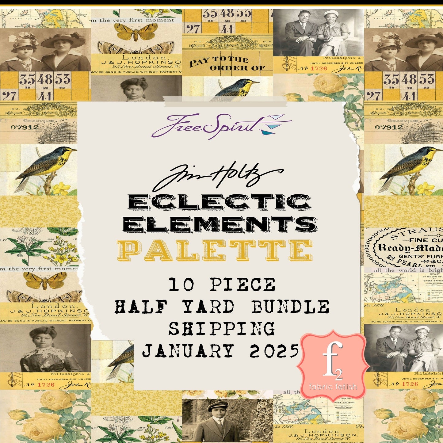 January - Palette Yellow - 10pc Fat Quarter or Half Yard Bundles- Eclectic Elements - Tim Holtz - FreeSpirit Fabrics