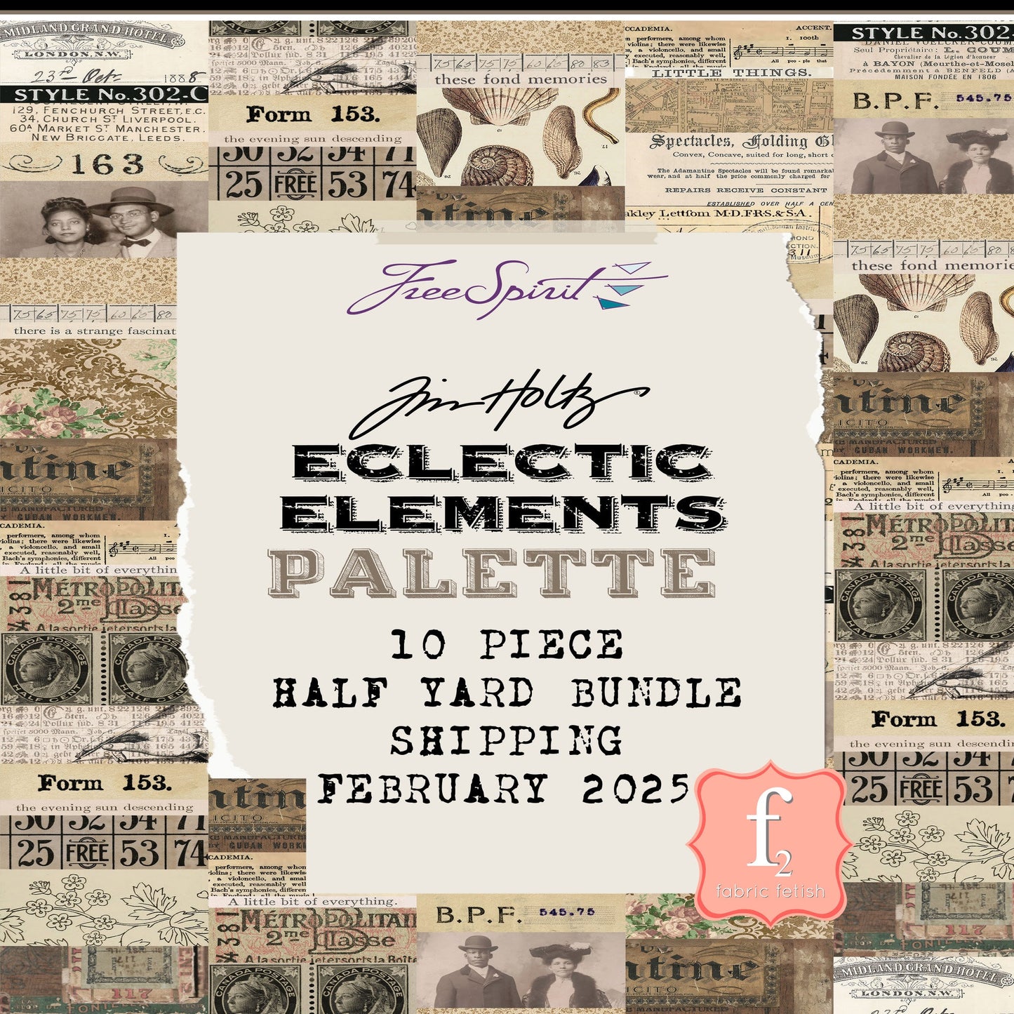 February - Palette Neutral - 10pc Fat Quarter or Half Yard Bundles- Eclectic Elements - Tim Holtz - FreeSpirit Fabrics