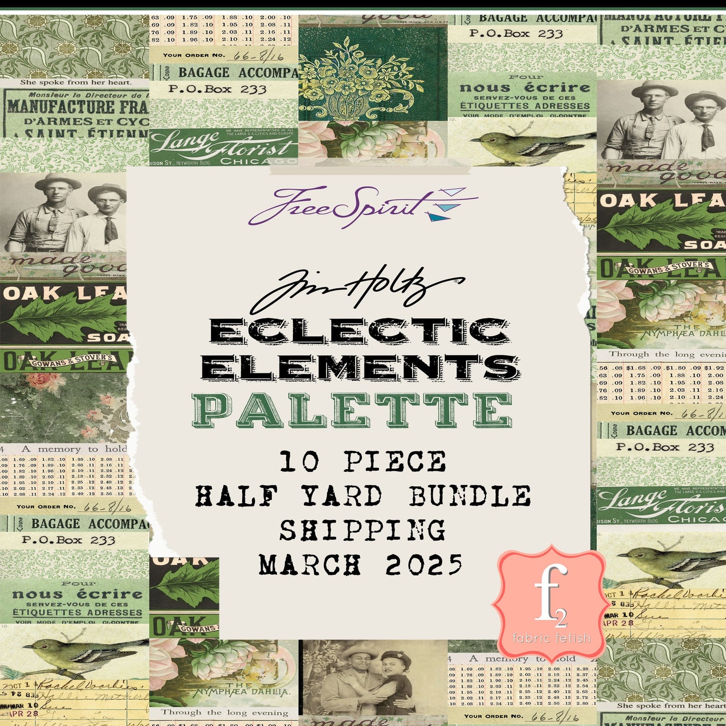March - Palette Green - 10pc Fat Quarter or Half Yard Bundles- Eclectic Elements - Tim Holtz - FreeSpirit Fabrics