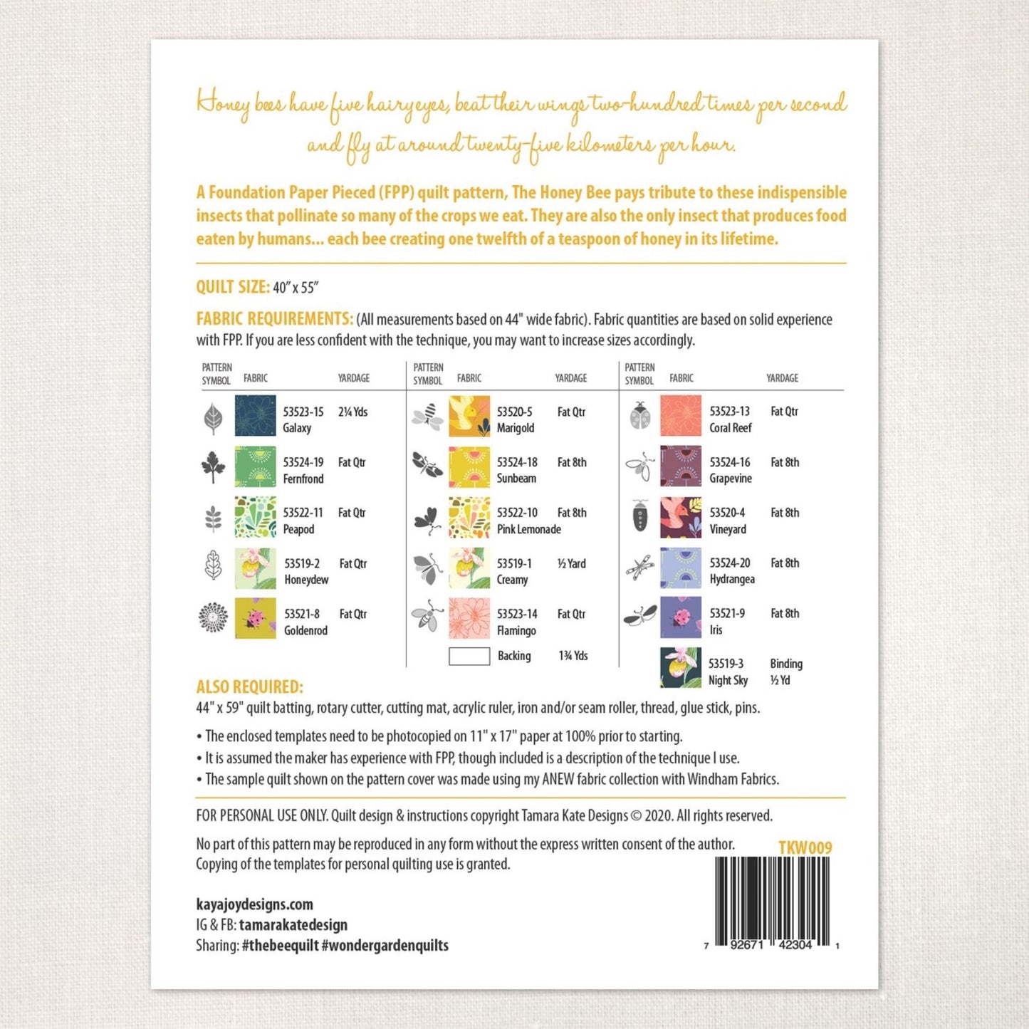 The Honey Bee Quilt Pattern Wondergarden Modern Quilt Patterns by Tamara Kate TKW009