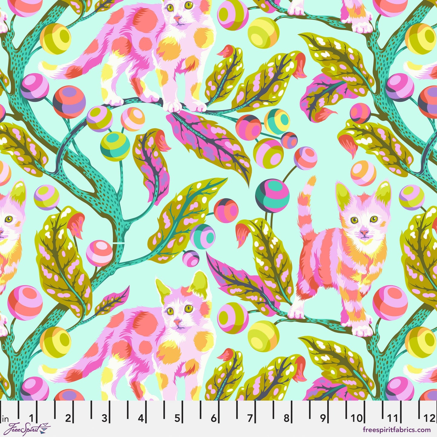 Disco Kitty Technomint Tabby Road Deja Vu Tula Pink Freespirit Fabrics 100% Quilters Cotton SHIPPING NOW Fabric Fetish