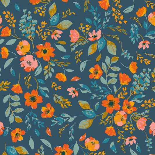Floral Dark Teal Stephanie Joanna Plucknell Clothworks Quilters Cotton Fabric Fetish