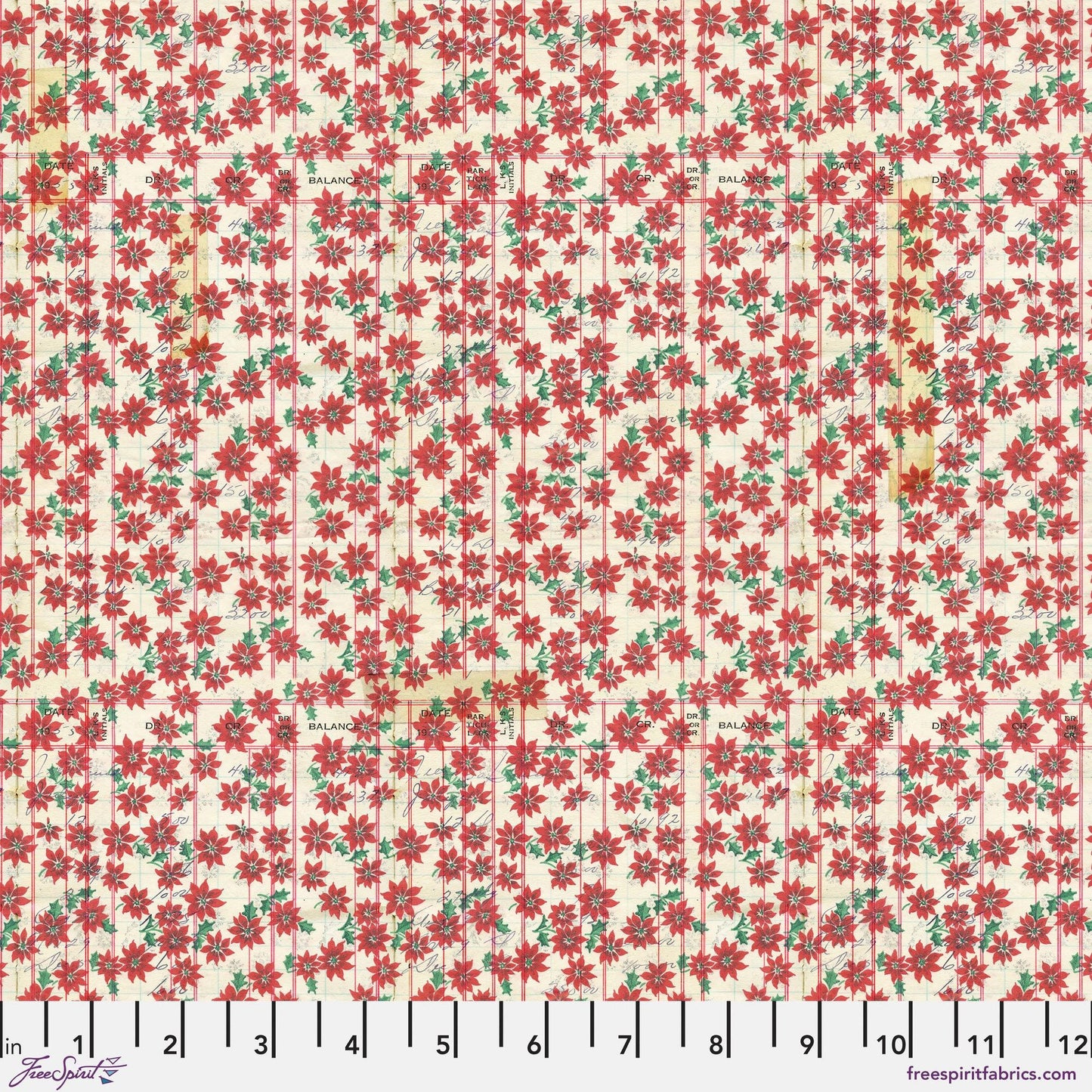 Festive Ledger Red Holidays Past Tim Holtz 100% Quilters Cotton Fabric Fetish