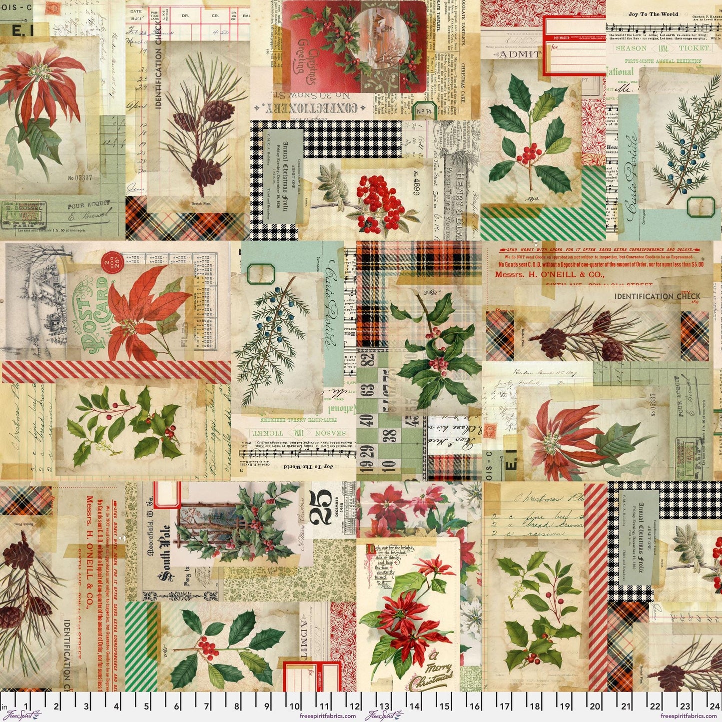 Holidays Past Collage Multi 108" WIDEBACK Tim Holtz Holidays Past Freespirit Fabric Quilters Cotton Fabric Fetish