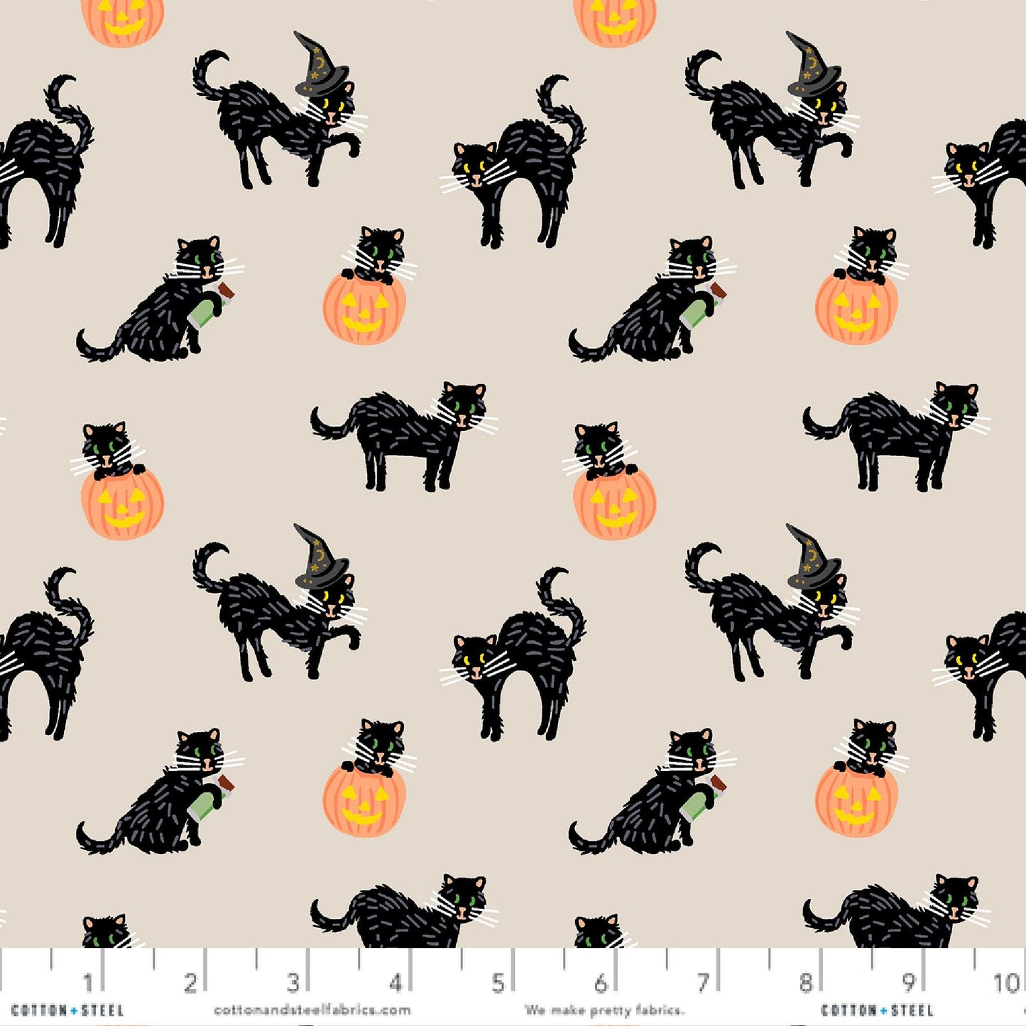 Black Cat Linen Halloween GOLD METALLIC Anna Bond Rifle Paper Co Cotton + Steel Fabric Fetish