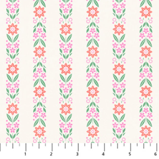 Floral Stripe Cream June Laura Moyer Figo Fabrics 100% Quilters Cotton Fabric Fetish