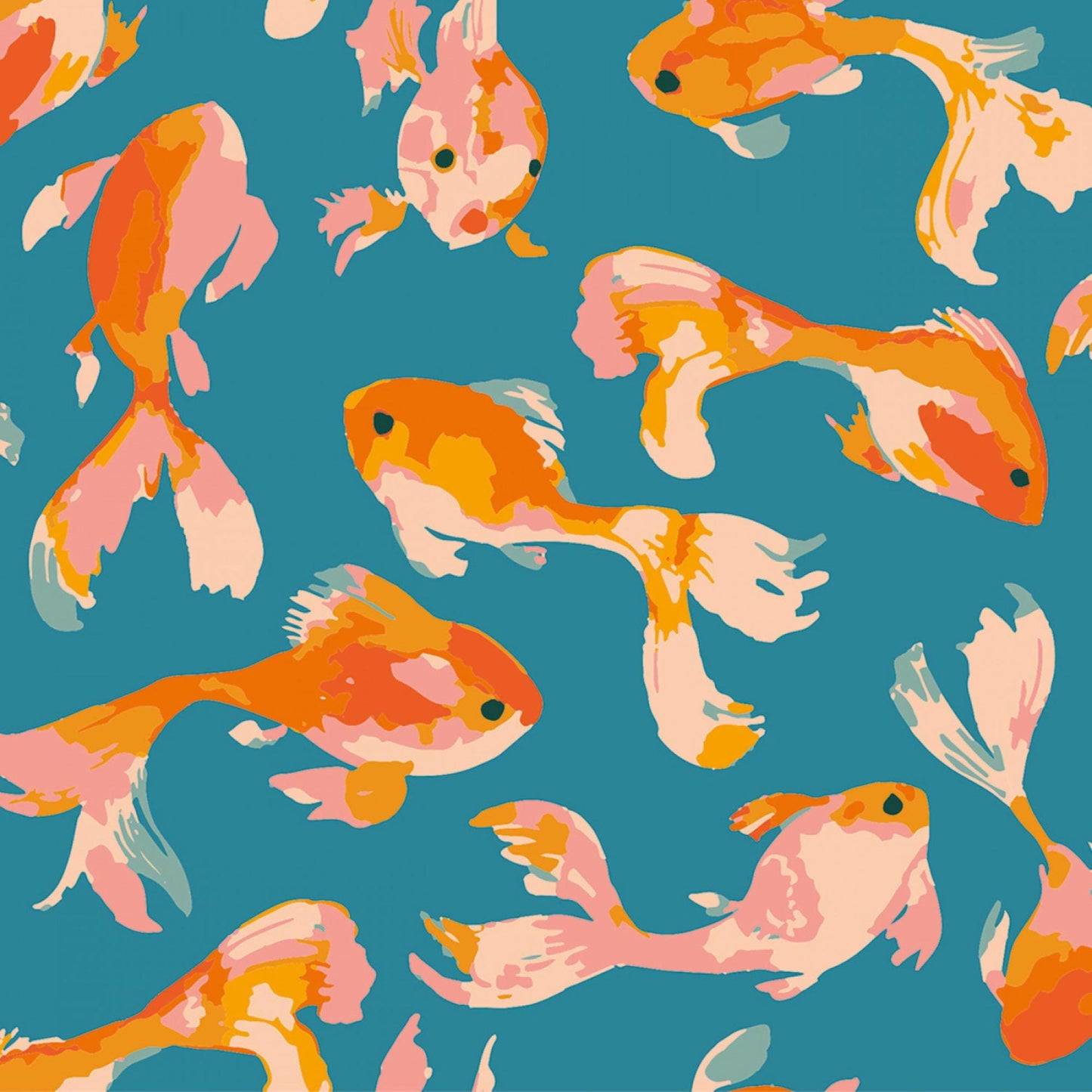 Goldfish Teal Stephanie Joanna Plucknell Clothworks Quilters Cotton Fabric Fetish