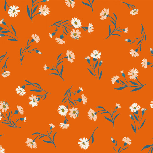 Daisies Orange Stephanie Joanna Plucknell Clothworks Quilters Cotton Fabric Fetish