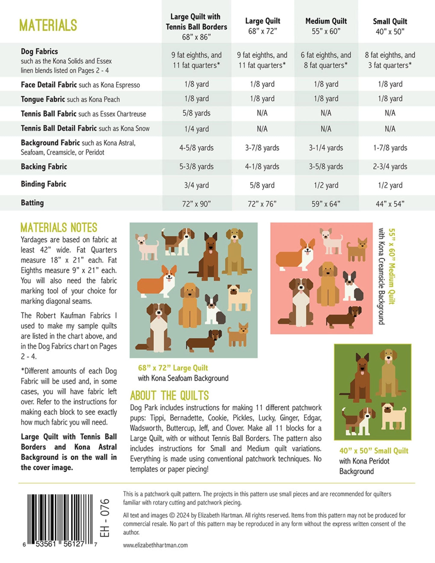 Dog Park Quilt Pattern - Elizabeth Hartman - 4 Sizes