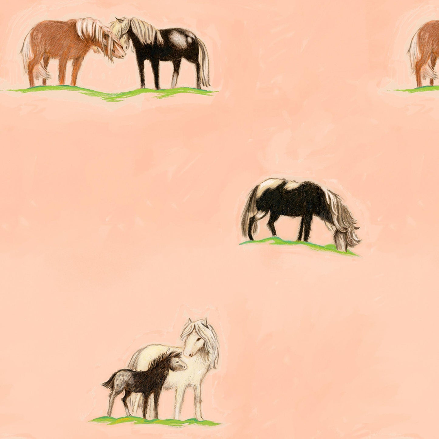 Ponies Peach Heather Ross By Hand Windham Fabrics Quilters Cotton Fabric Fetish