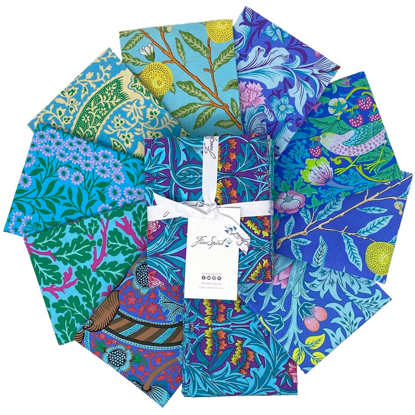 Blues Fat Quarter Bundle 10pc Kaffe Fassett X Morris & Co FB4FQKW.BLUES FreeSpirit Fabrics Fabric Fetish