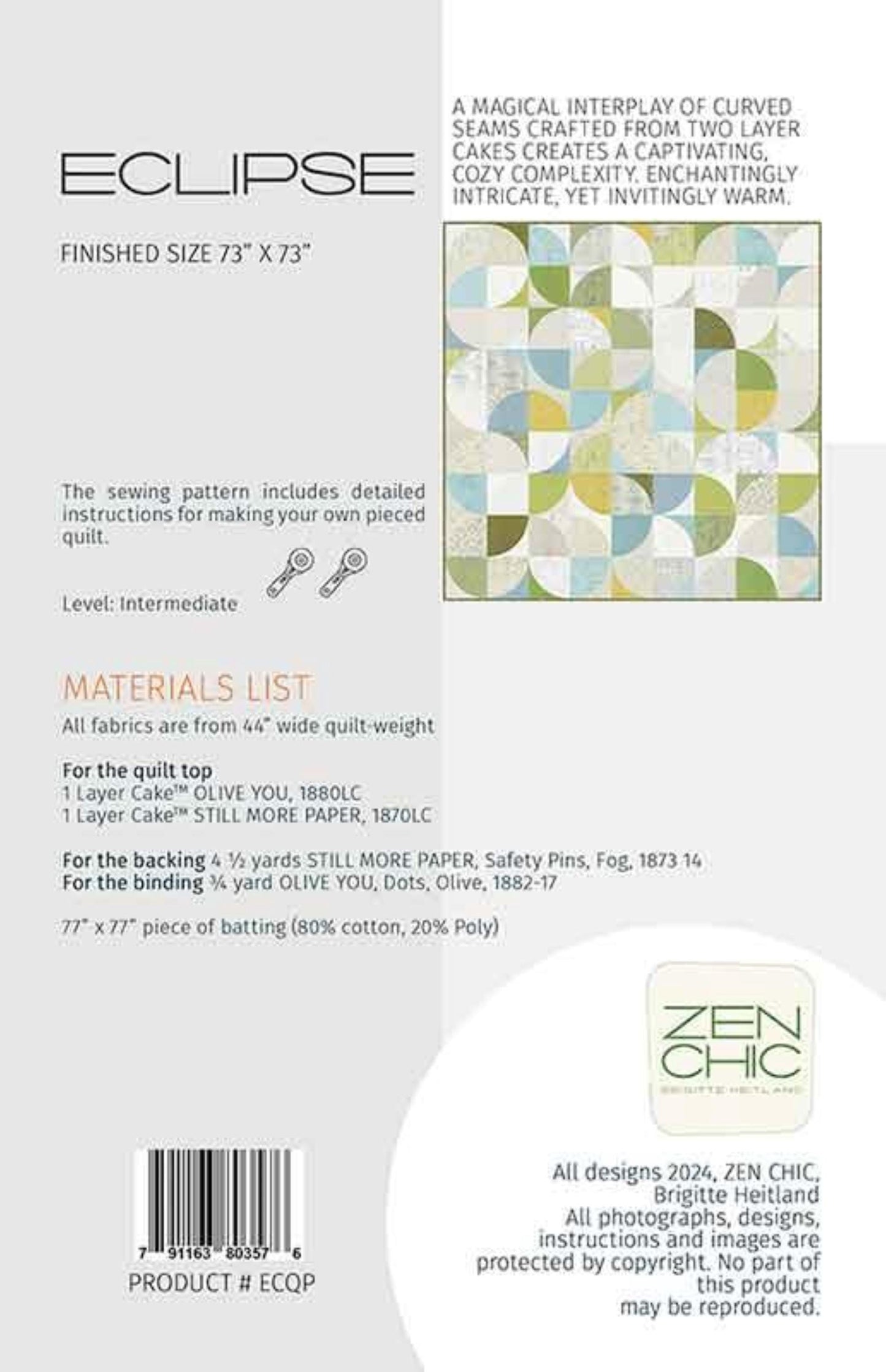 Eclipse Quilt Pattern - Zen Chic - Moda Fabric - Shown with Fabric from Olive You