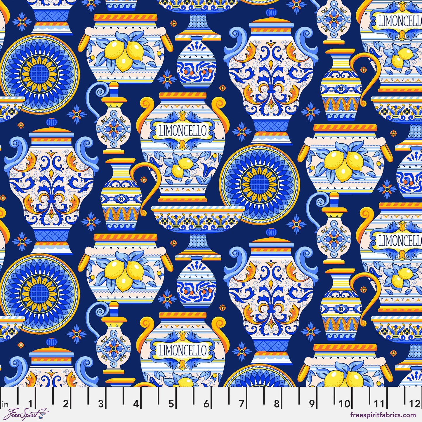 SM Majolica Navy La Dolce Vita Stacy Peterson Freespirit Fabrics Fabric Fetish