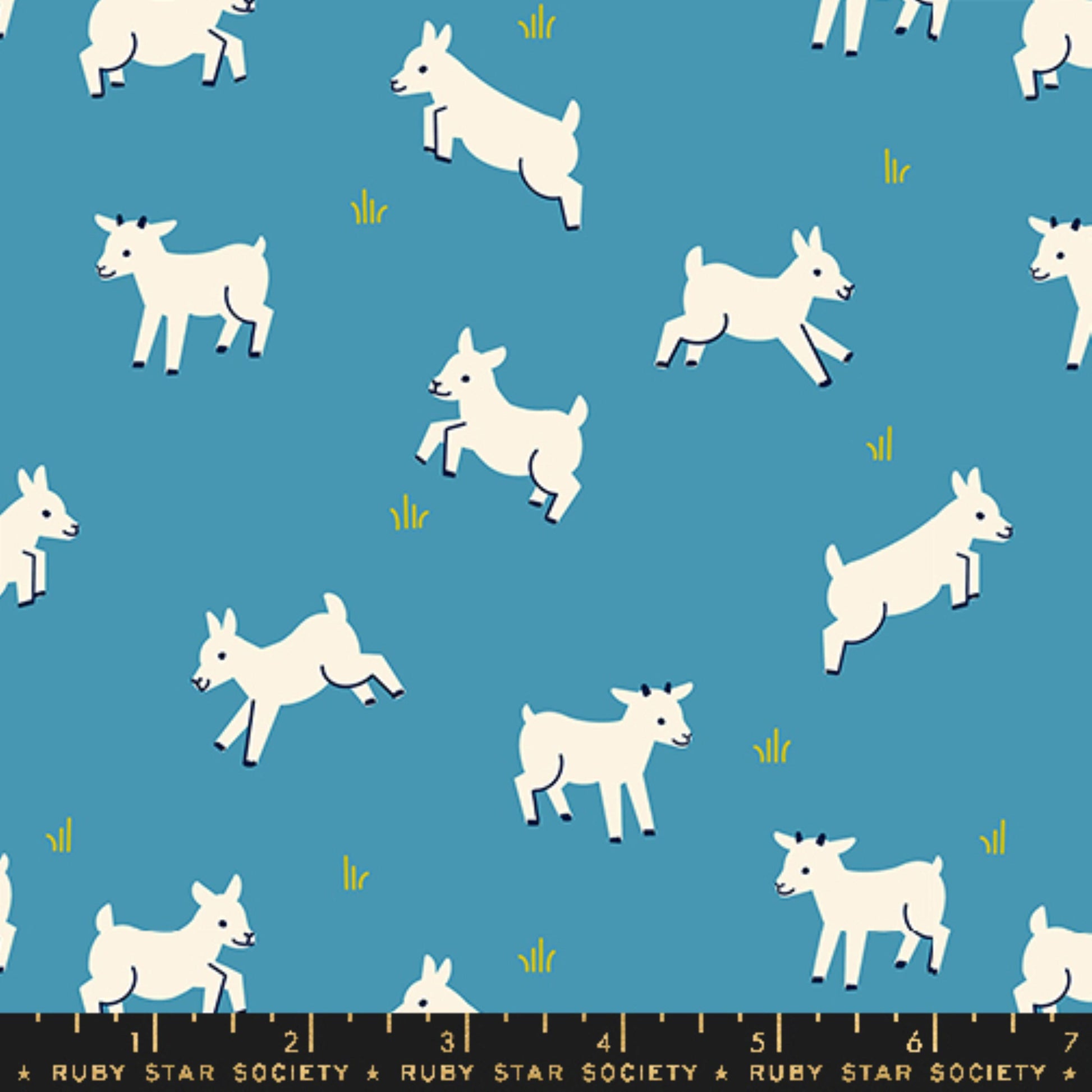 Baby Goats Vintage Blue Animal Animal Ruby Star Society and Moda Fabrics Fabric Fetish