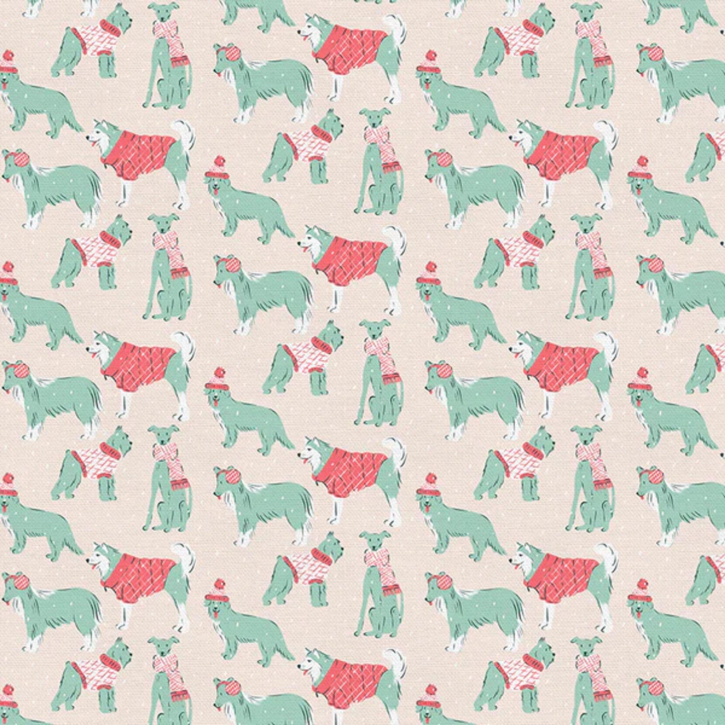 Snowy Dogs Cream Mistletoe Mutts Krissy Mast Paintbrush Studio Fabric Fetish