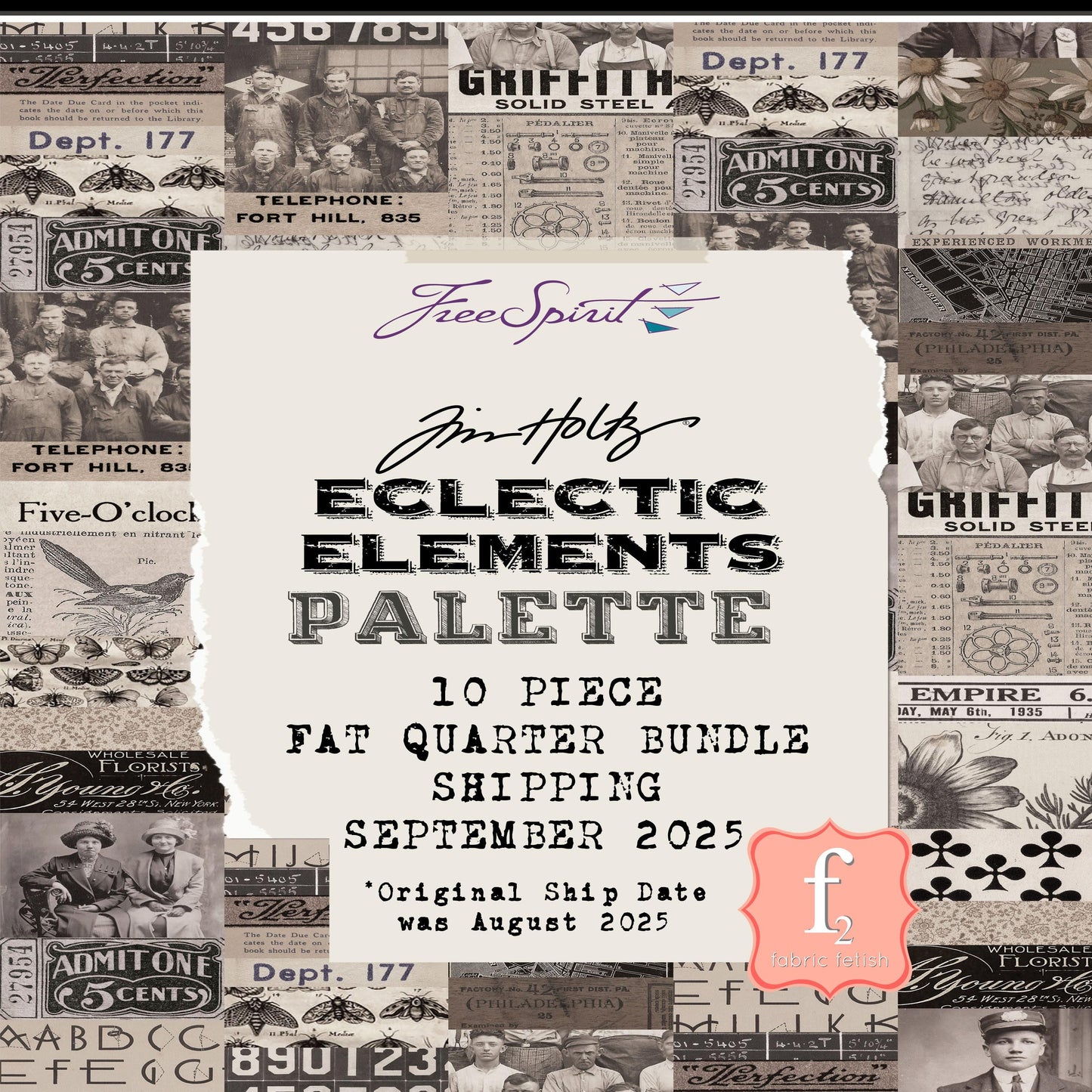 September - Palette Charcoal - 10pc Fat Quarter or Half Yard Bundles- Eclectic Elements - Tim Holtz - FreeSpirit Fabrics