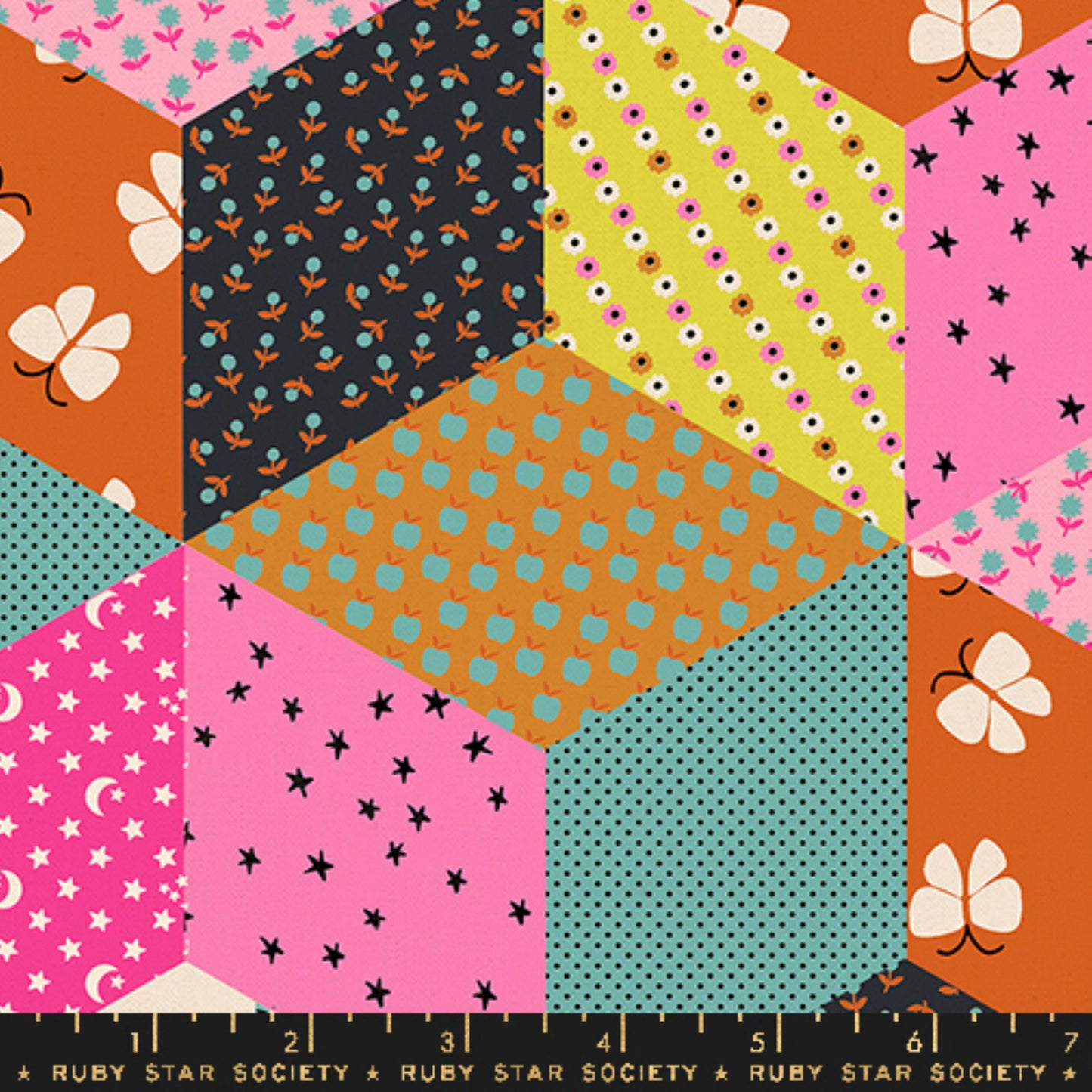 Tumbling Blocks Turquoise Cotton/Linen CANVAS Ooh Lucky Lucky Alexis Abegg Ruby Star Society Moda Fabric Fetish