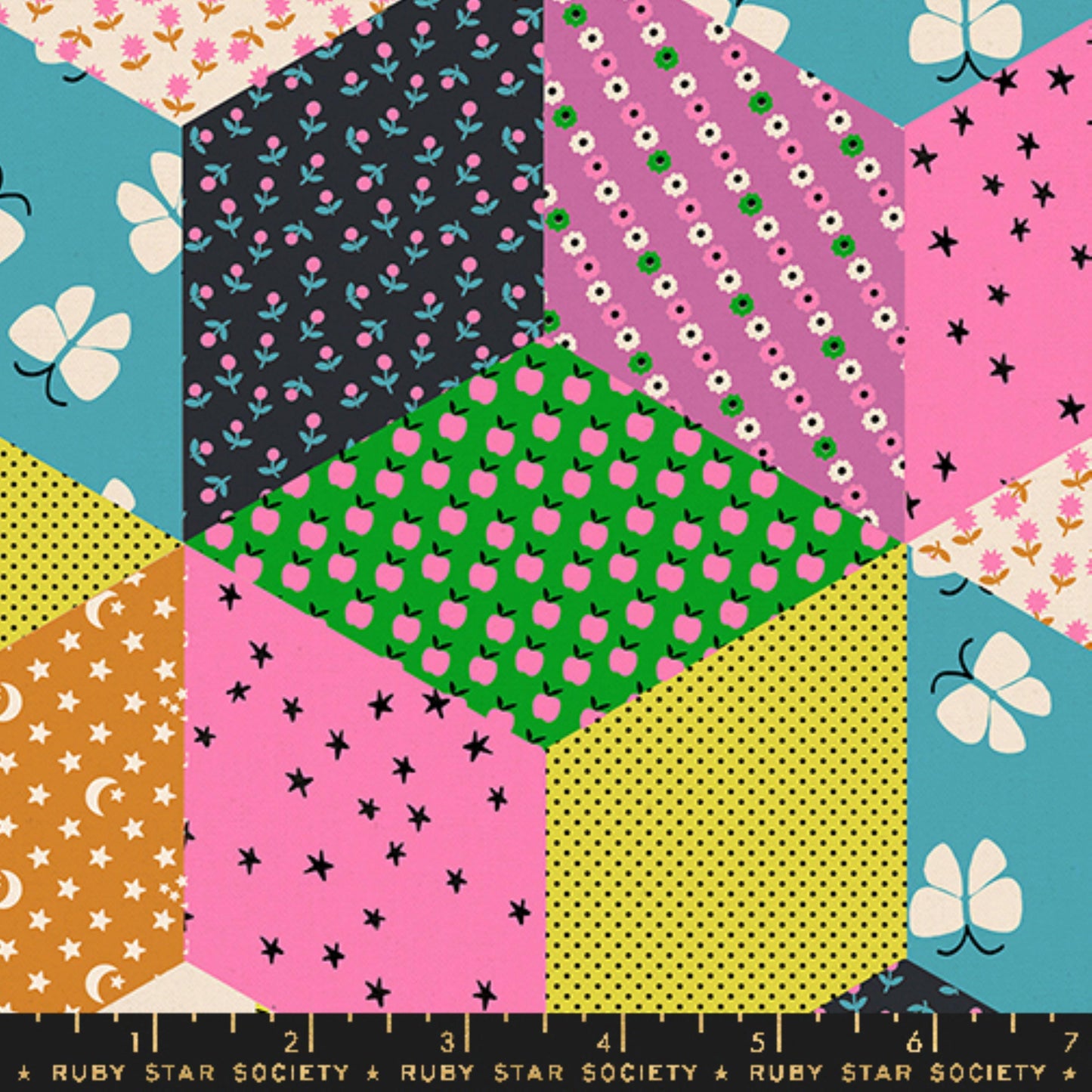 Tumbling Blocks Citron Cotton/Linen CANVAS Ooh Lucky Lucky Alexis Abegg Ruby Star Society Moda Fabric Fetish